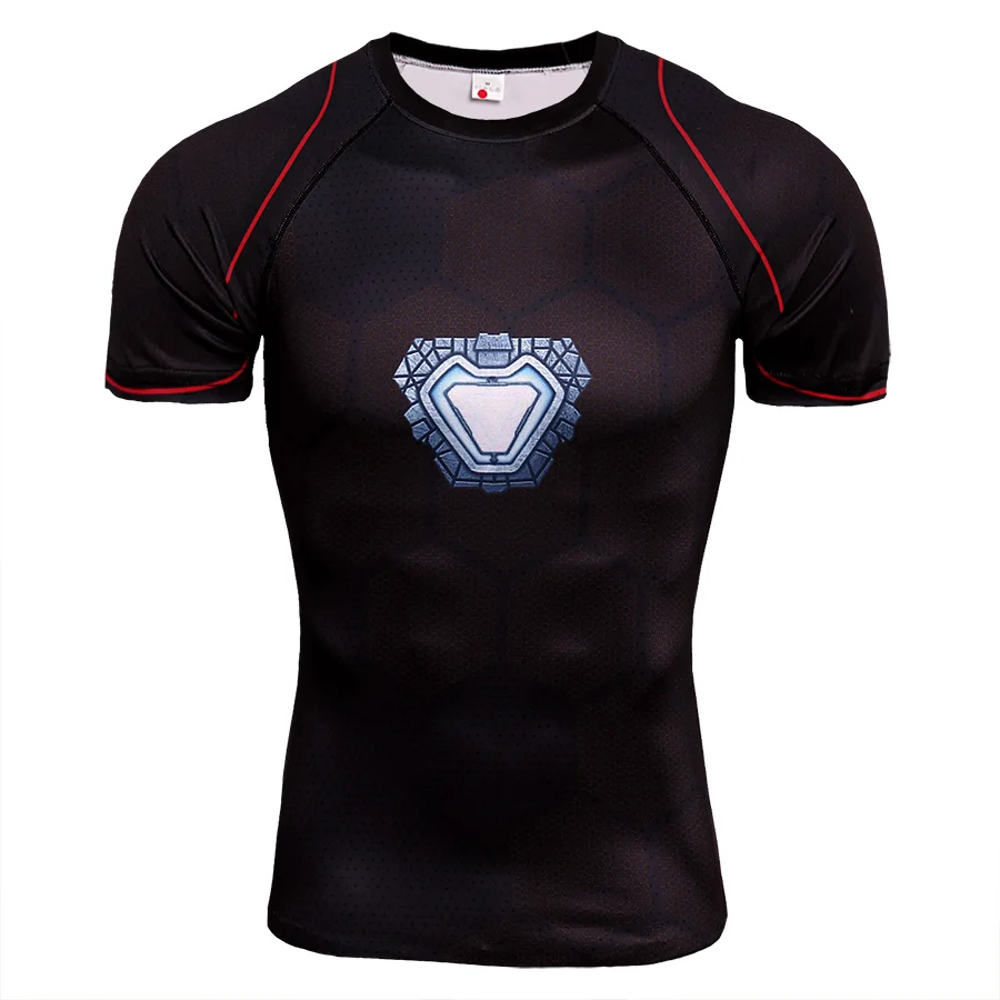

New Dry Fit Men's Running T Shirts Compression Short Sleeve Iron Man Bodybuilding Tights Top Gym Sport Shirt Men Rashgard Jersey