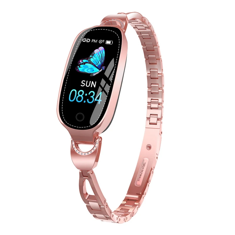 

Fashion Women F18 Smart Bracelet Waterproof Sports Heart Rate tracking Female Physiological Reminder Smartwatch for Android iOS