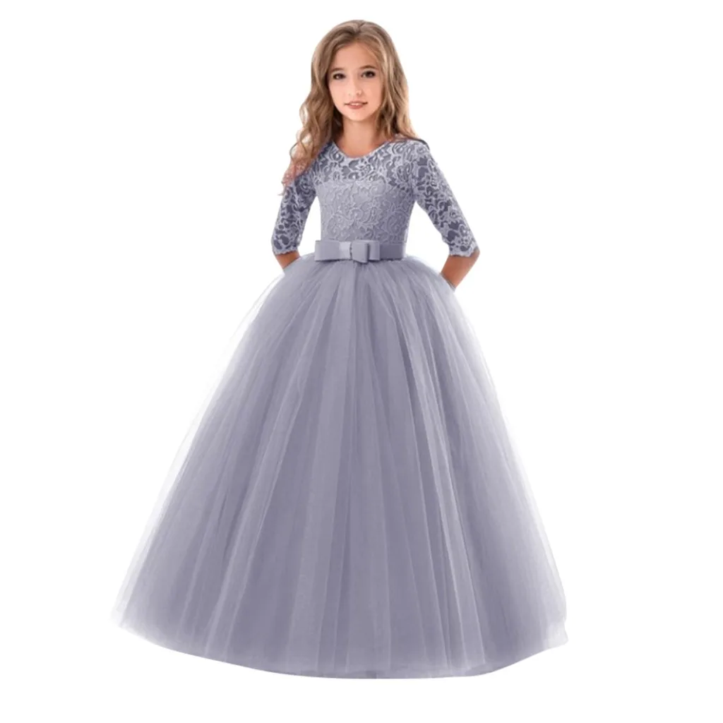 LONSANT/Детское платье с бантом, длинные кружевные Элегантные подростковые платья для выпускного вечера, вечерние платья принцессы для девочек на день рождения, N30