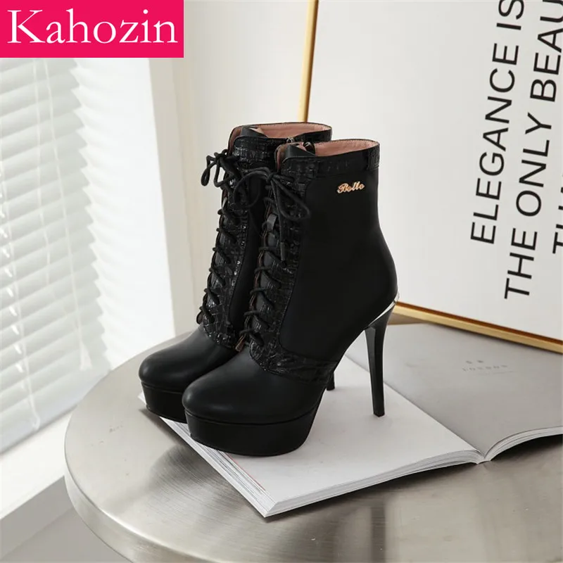 

Kahozin Spring/autumn High Heel Ankle Boot Super High12CM PU Platform Red sole Zip Nice Shoes for Women Fashion Banquet boots