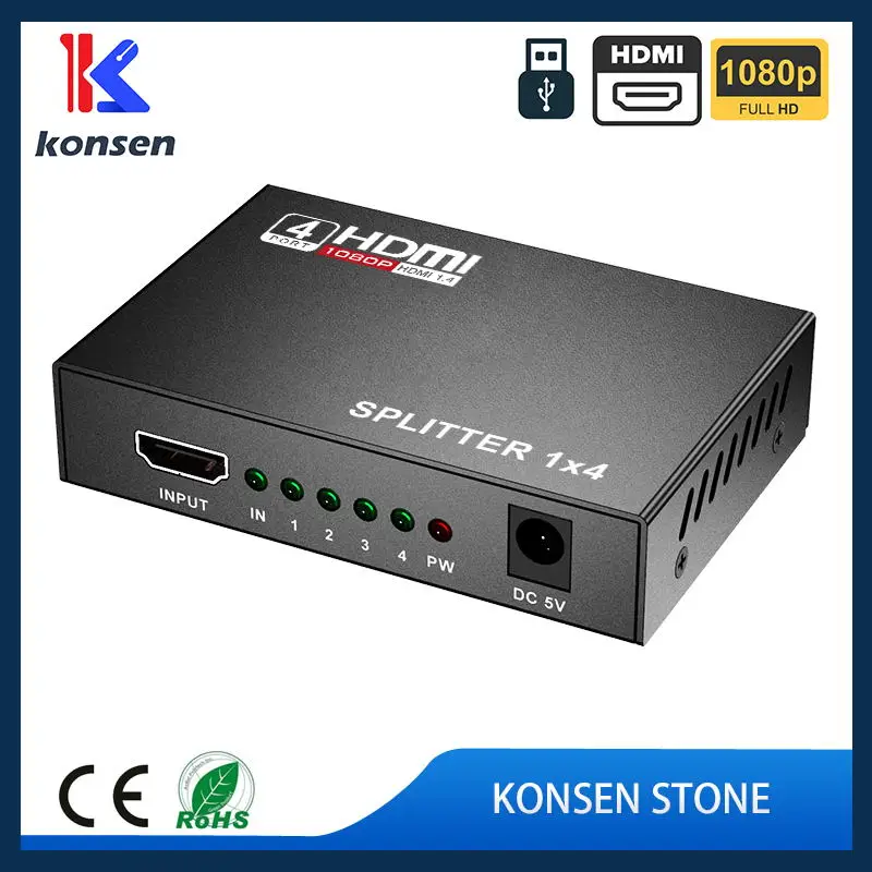 Convertidor divisor HDMI 1x4, 1 en 4, HDMI 1,4, amplificador divisor HDCP 1080P, pantalla Dual para HDTV, DVD, PS3, Xbox