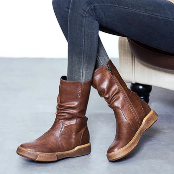 

SWONCO Waterproof Snow Boots Women Black Casual Shoes Fur 2019 New Winter Female Mid Calf Tall Martin Boots For Women Vintage