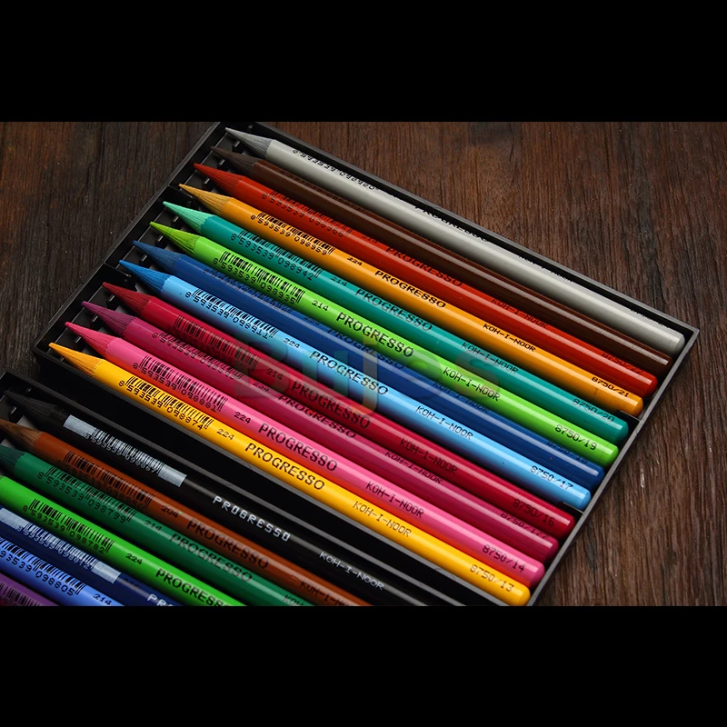 KOH-I-NOOR Progresso - 24 Woodless Coloured Pencils. 8758, 유성 컬러 리드 연필, 풍부한, 색소, 래커에 싸인 단색