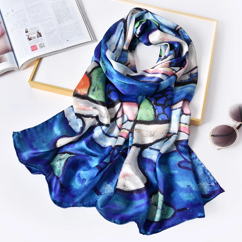 Женский длинный шарф 100% натуральный шелк с принтом 170x53см|pure silk scarf|silk scarfscarf for women |