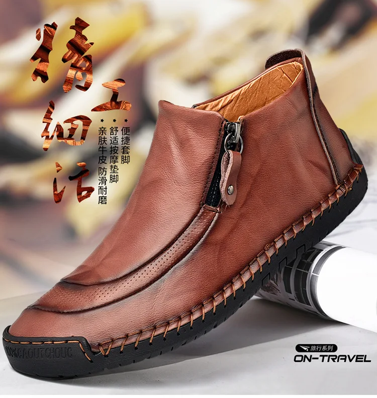 Men Casual Shoes Genuine Leather Men Work Boots Winter Cotton Loafers Cowhide Footwear Warm Cloth Shoes Ankle Safety Boots