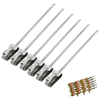 

43cm17''Stainless Steel Wide BBQ Kabob Sticks Flat BBQ Skewer with Food Remover Disc Quick Release for Shrimp Meat Vegetable