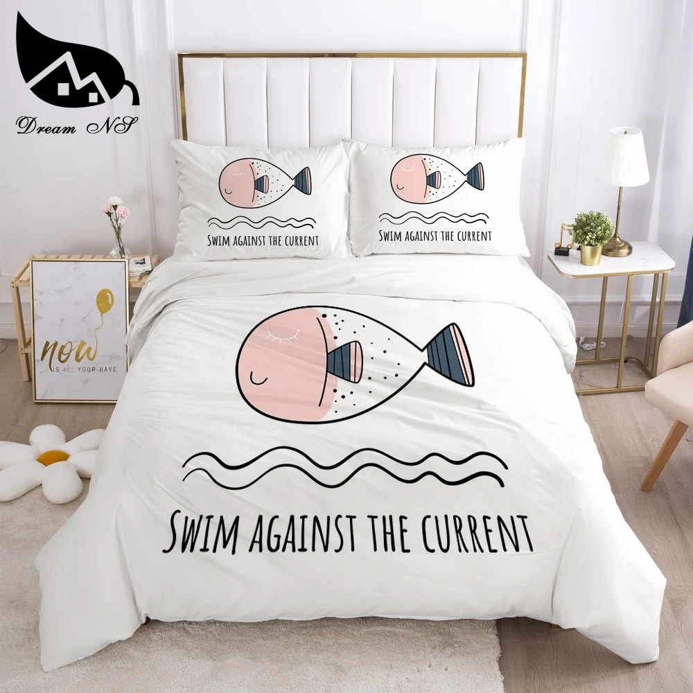 

Dream NS Kids Cartoon Series White Bedding Home Textiles Set King Queen Bedclothes Duvet Cover Fish Bedding Set roupa de cama
