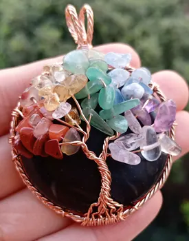 

Large Black Agate Stone Tree Of life Pendant Gems Gemstone Bead Chakra Healing Chakra Amulet