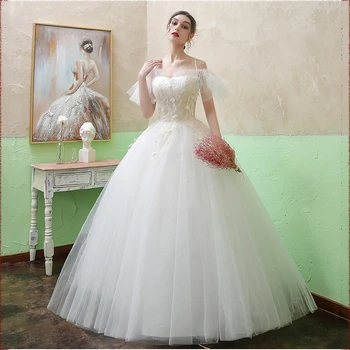 

Vestidos De Novia 2020 New Sexy Boat Neck Spaghetti Straps Simple Wedding Dress Beautiful Lace Flower Slim Plus Size Bride Dress