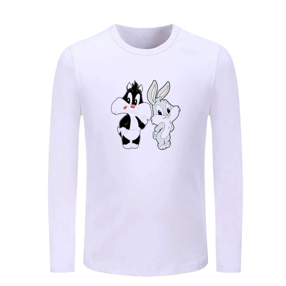 

Cute Cartoon Bugs Bunny and Black Cat Sylvester Cat Pattern Kids T-shirts Childs Graphic Tee Shirts Boys Girls Tops Long Sleeve