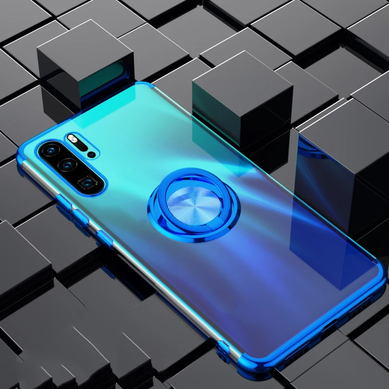 Прозрачное Кольцо из ТПУ чехол для телефона для huawei P30 P20 Lite mate 20 30 Pro 10 Роскошный чехол для huawei P Smart Z Plus чехол s - Цвет: ClearBlue03
