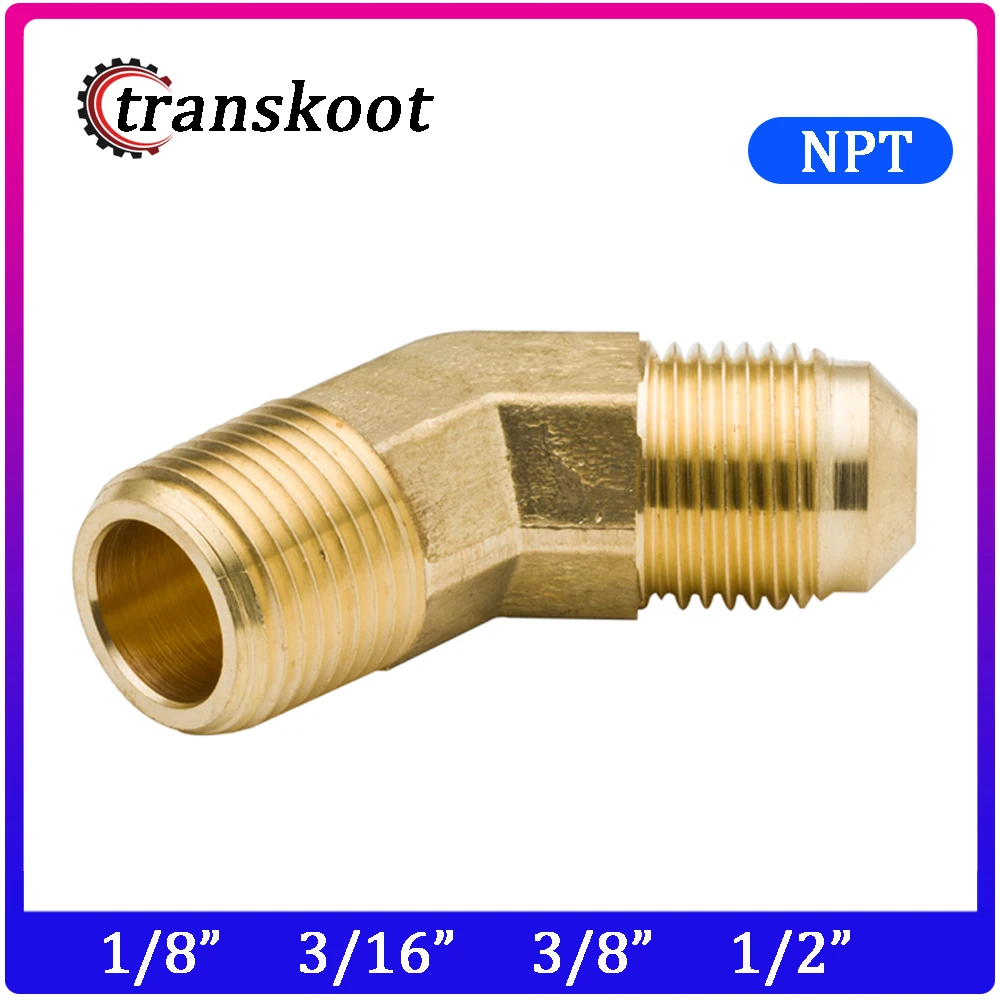 2 шт. латунные фитинги SAE 45 градусов мужской локоть с резьба NPT "папа" труба OD 1/" 5/16" 3/" 1/2"