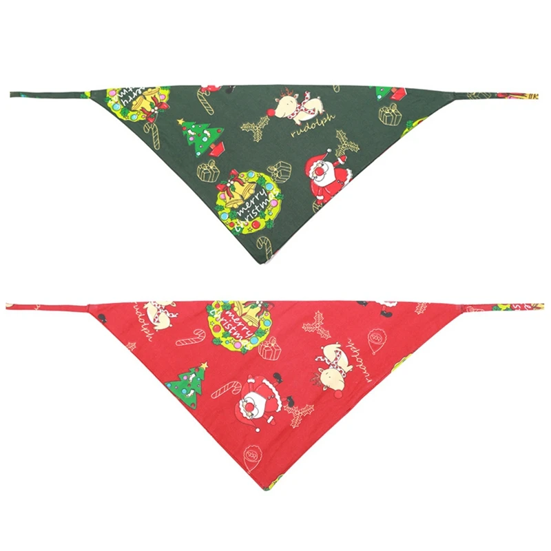  Christmas Dog Cat Bandana Cute Santa Xmas Tree Printed Pet Collar Scarf Handkerchiefs Bibs Washable