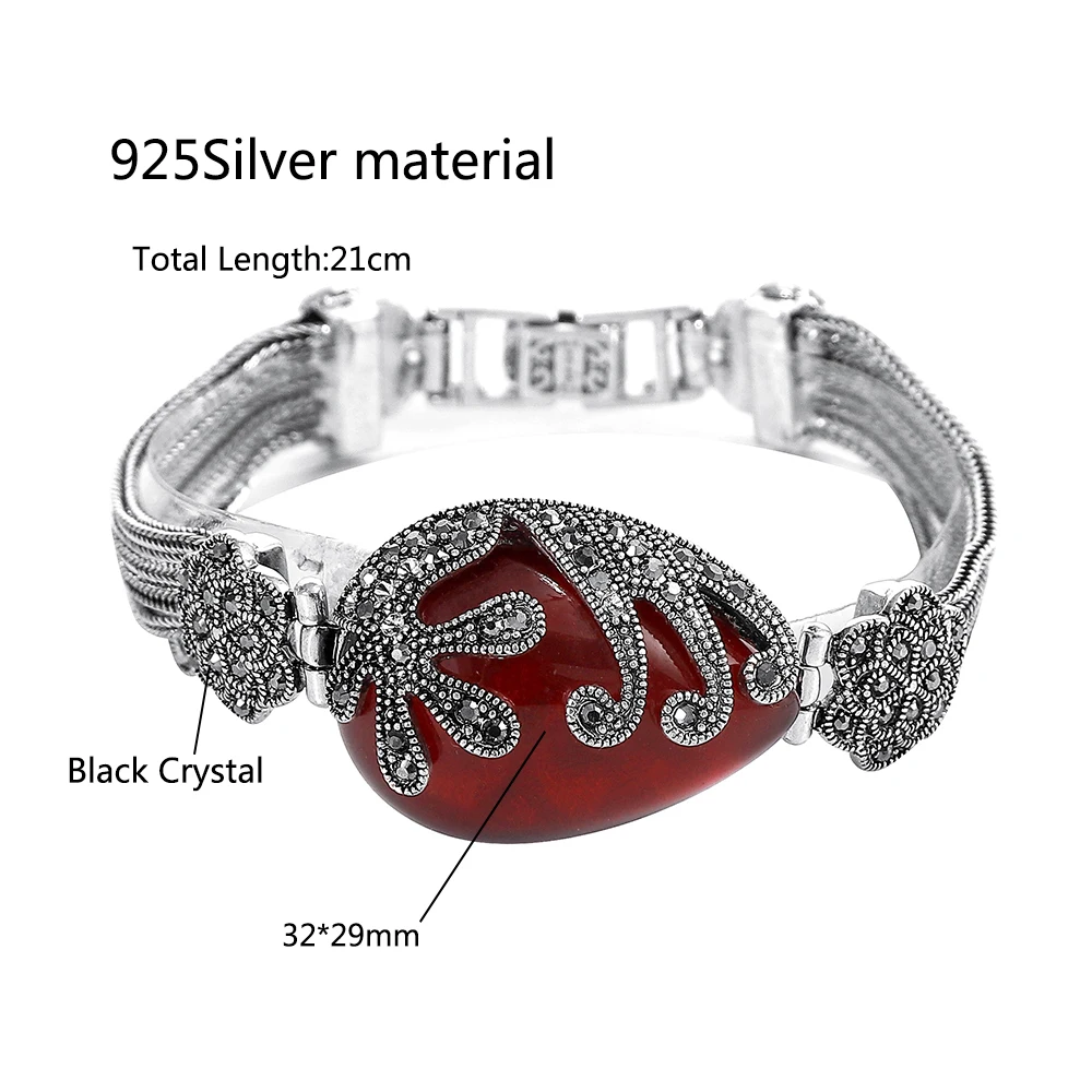 Натуральный красный камень винтажные цветы браслет настоящий 925 пробы Серебряный Овальный Красный Гранат S925 тайский серебряный браслет для женщин ювелирные изделия - Окраска металла: D