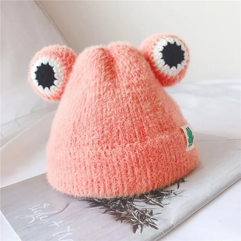 New Children Hat Autumn and Winter Toddler Kids Cartoon Frog Cute Knitting Wool Hat Infants Baby Wool Caps - Цвет: orange