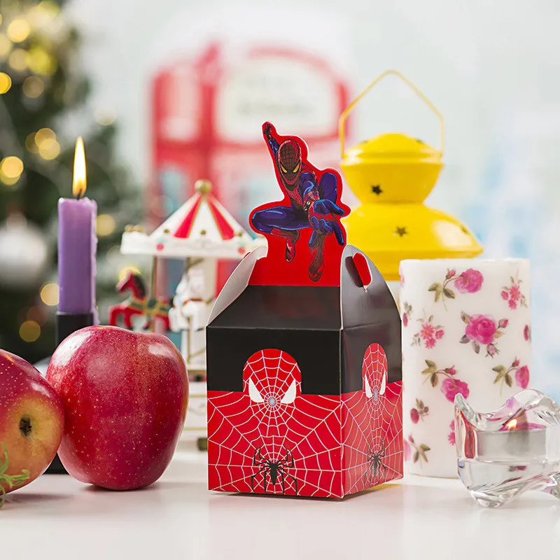 8 шт. вечерние коробки для конфет с героями мультфильма «мстители» и «Супергерои», Подарочная коробка для дня рождения, Рождественская коробка с яблоком - Цвет: Spiderman 8pcs