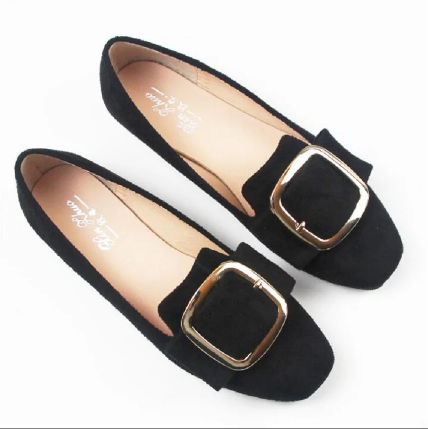 

New spring autumn Square Toe Women Flat Shoes large size 41-43-44 Casual Metal Buckle Square Toe Boat Shoes For Office Ladies