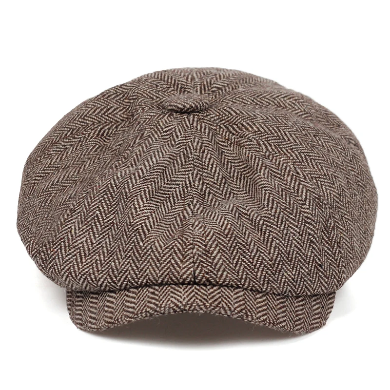 Новая мода коричневый плед берет шляпа мужская хлопок% хип-хоп шапки осень и зима уличная Кепка для отдыха высококачественные кепки - Color: Brown