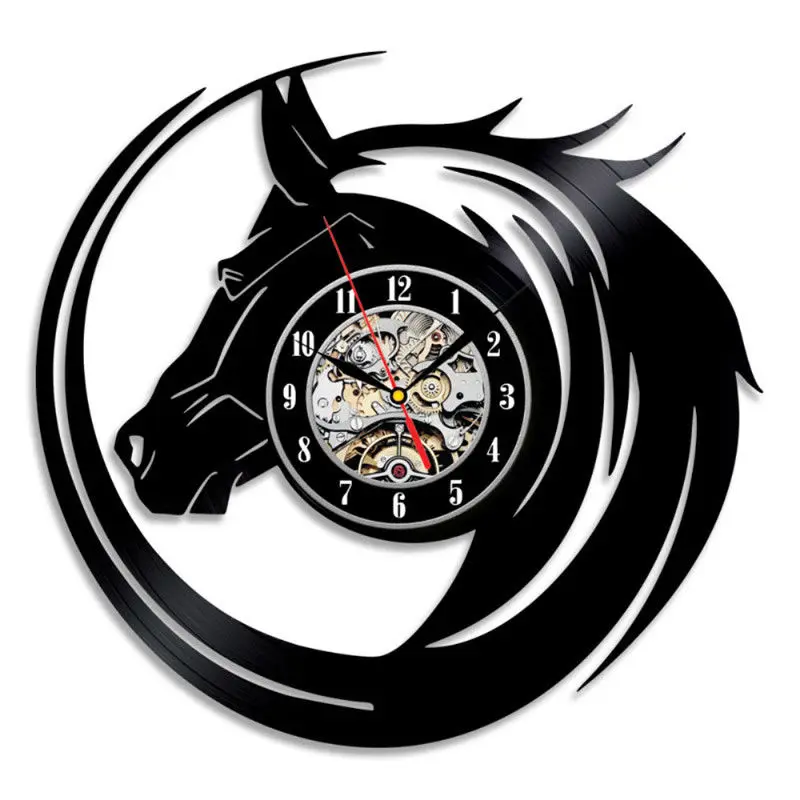 Виниловые настенные часы современный дизайн 3D черные полые конские часы винтажные Ретро стиль настенные часы искусство домашний декор тихий 12 дюймов