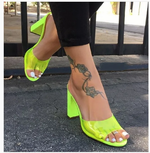 

Shoes Slippers Heels Jelly Slides Big Size Shose Women High Transparent Basic Rome Fabric PU Super Hoof Shoes Slippers Heels