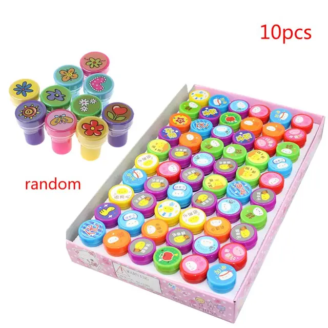 10Pcs Kid Fun Cartoon Self Inking Rubber Stamps Scrapbooking Cute School Craft Kids Toy(Random, including Chinese word seal) 1