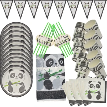 

20 person happy birthday kids The Panda baby shower party decoration set banner straws cup plates Cupcake tablecloth supplier