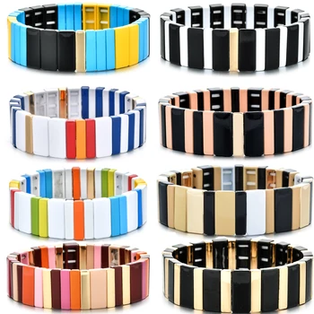 

8 Colors Retro Wide Enamel Elastic Stretch Bracelets Hand woven Mixed Tile Beads Bracelet Cuff Women Men Lover Present Pulsera