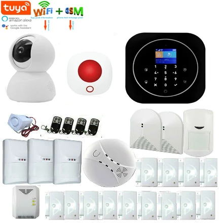 

WIFI GSM Home Burglar Alarm System PET Motion Detector TUYA APP Control Video IP Camera Fire Smoke Detector ALEXA GOOGLE Home