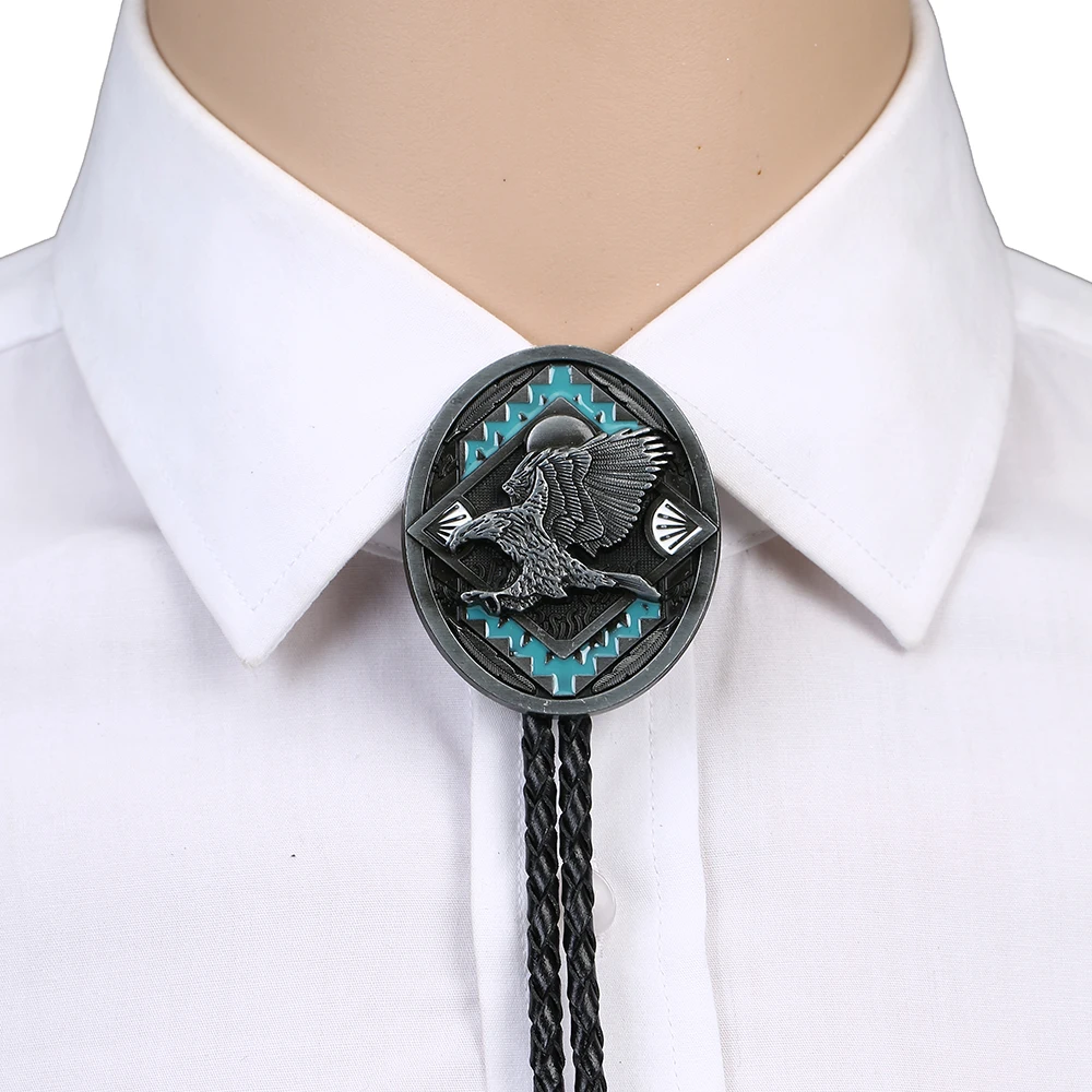 Gun w/ Holster Gold-Plated Western Cowboy Rodeo Leather Neck Bolo Tie 