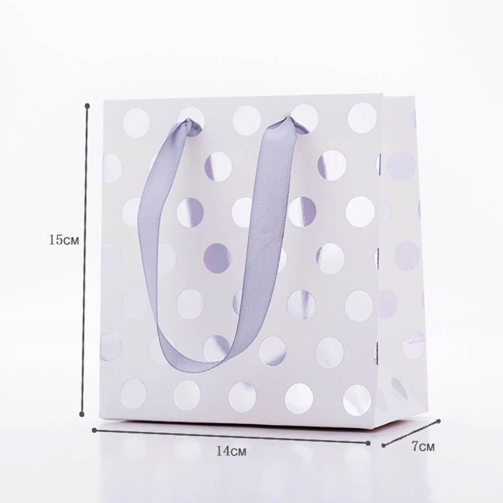 12pcs Portable Present Pouch Tote Party Favor Celebration Paper With Handles Christmas Gift Bag Polka Dot Birthday Wedding