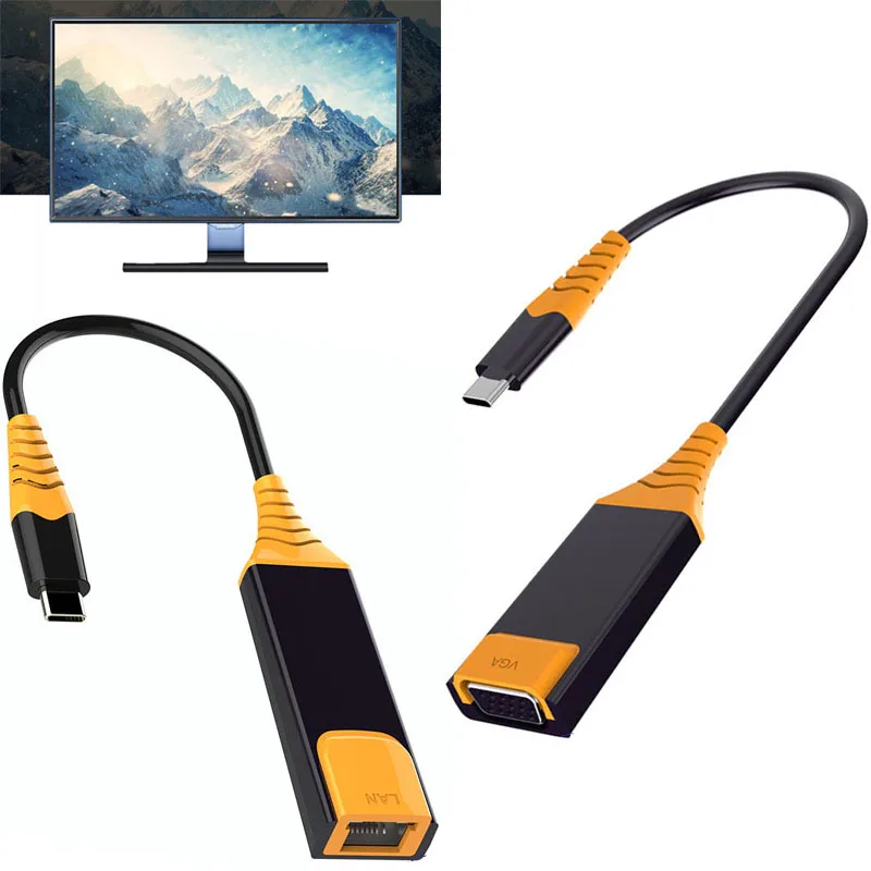 

USB-C USB 3.1 Type C To VGA or 1000Mbps RJ45 Gigabit Ethernet Lan Cable Adapter Converter for MACBOOK Laptop PC To TV or Router