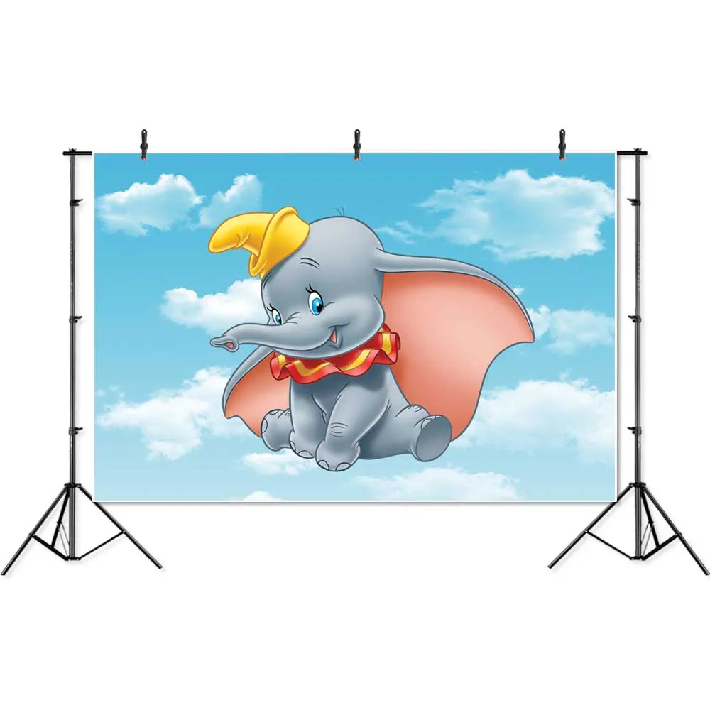 

Vinyl Clouds Blue Sky Cartoon Dumbo Elephant Custom Photo Studio Backdrop Background Vinyl photography backdrops