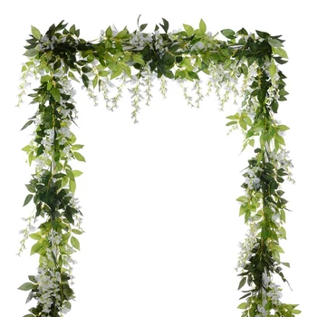 

4Pcs 6.6Ft Artificial Flowers Wisteria Garland Vine Rattan Hanging Flower for Home Garden Ceremony Wedding Arch Decor
