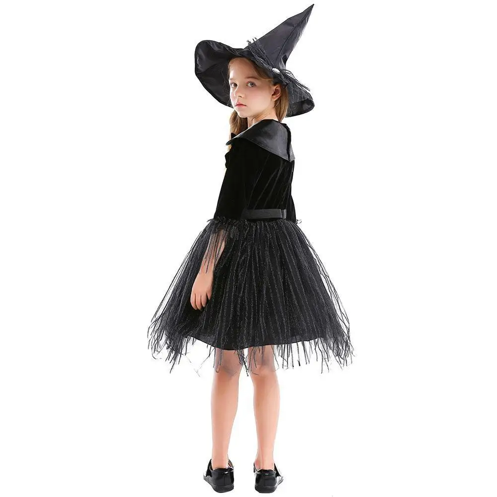 

Girl Cosplay Witch Dress With Hat 2pcs 2020 Children's Girl Cosplay Girls Dress Baby Fantasy Girl Baby Costume Clothes Hall P0H5