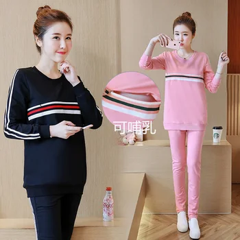 

Spring Autumn Home Maternity Outfit Suits Breastfeeding Long Sleeved Sets Clothes for Pregnant Women New Nursing Sports Clothing