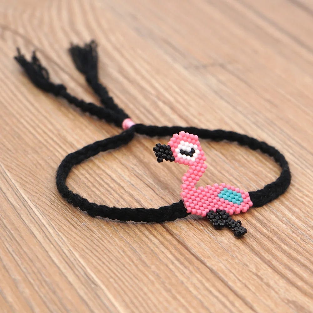 

Go2boho Pink Flamingo Bracelet For Girl Jewelry Cute Animal Pulsera Handmade Miyuki Bead Jewellery Adjustable Braided Bracelets