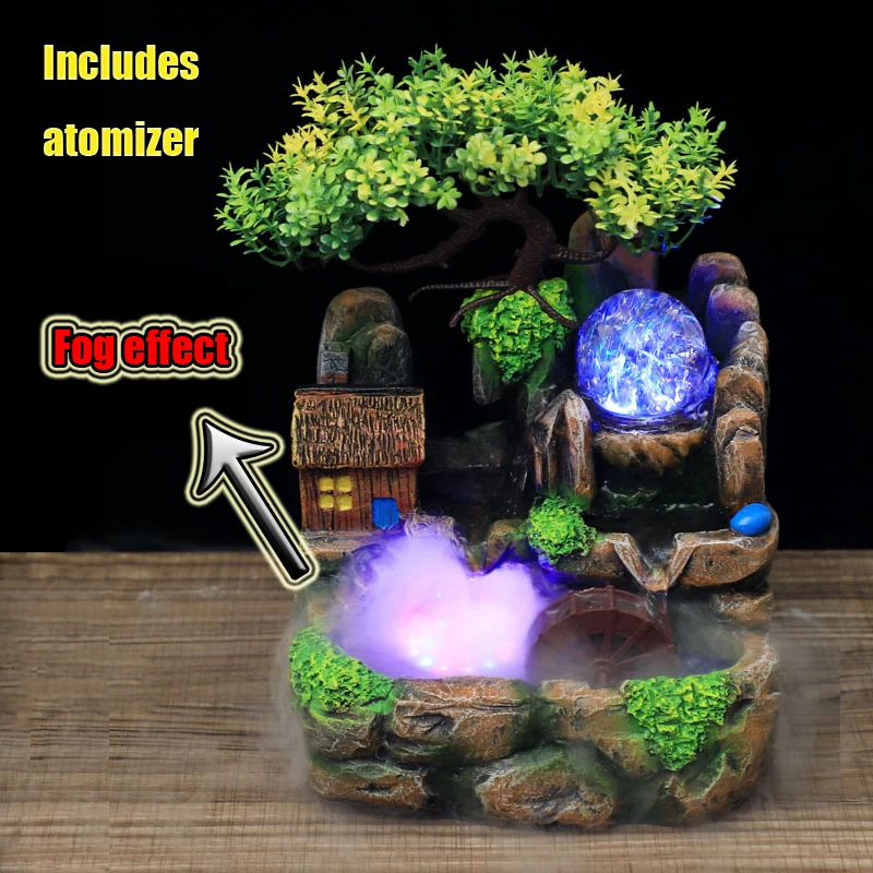 US $51.59 Resin Crafts Feng Shui Fountain Home Office Decor Indoor Water Fountain Rockery Landscape Ornament Zen Meditation Waterfall Gift