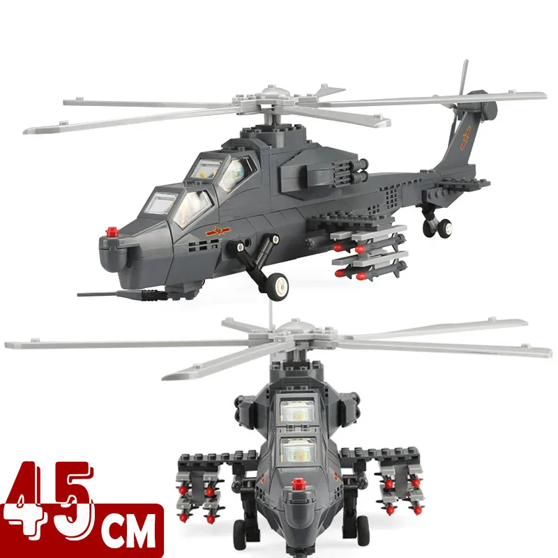  45cm Compatible Building Blocks Military WZ-10 Plane Airplane Helicopter Children Toys Military Mod