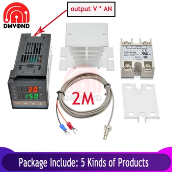 

REX-C100 Digital Display Thermostat Temperature Controller V*AN Output K Enter 40A SSR Relay 1M Thermocouple Probe RKC Heat Sink