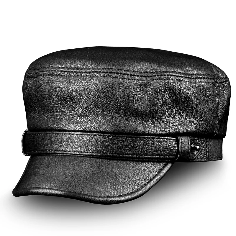 

2020 new real leather hat female student hat Women fashion hat genuine leather winter ear cap 50% off