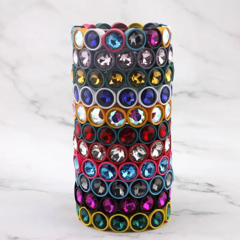 ZWPON Faceted Glass Crystal Square Tile Bead Bangles Bracelets for Women Fashion Multicolor Painted Elastic Bracelets Wholesale
