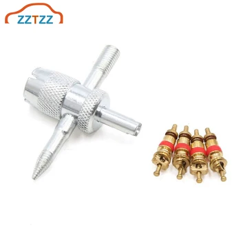 

1Set Copper Valve Core with 5-in-1 Tire Valve Stem Removal Tool Tire Repair Tool Valve Core Removal Tool Tire Cleaning Tool