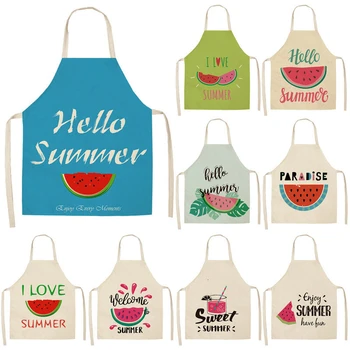 

1Pcs Watermelon Letter Printed Kitchen Aprons 53*65cm Unisex Home Cooking Baking Shop Cotton Linen Cleaning Bibs WQL0010