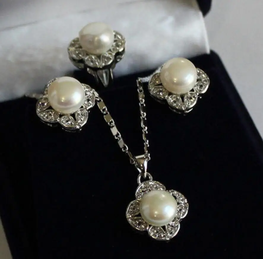 Fashion jewelry Free Shipping Set 18K black white shell Pearl Pendant Necklace Earring ring | Украшения и аксессуары