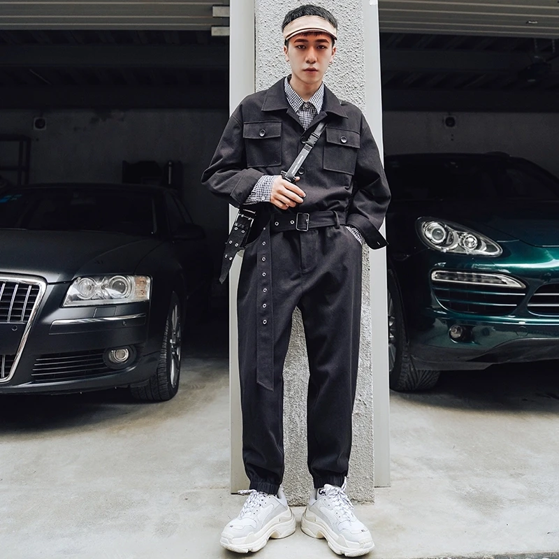 

New Multi Pockets Cargo Jumpsuit Men's Long-sleeved Fashion Working Tooling Overalls Male Spring Autumn Loose Casual Uniform