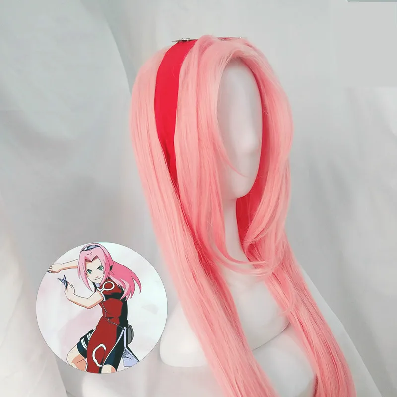 wig and headwear Аниме Наруто Харуно Сакура Косплей Короткие Розовые прямые термостойкие синтетические волосы парик+ Бесплатный парик шапка - Цвет: wig and headwear
