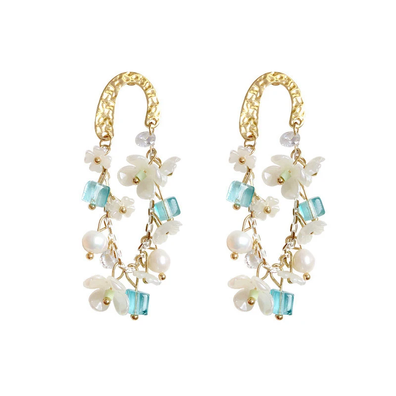 MENGJIQIAO-Korean-TV-Star-Elegant-Shell-Flower-Tassel-Drop-Earrings-For-Women-Vintage-Crystal-Brincos-pendiente