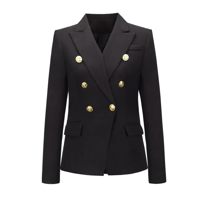 

2020 Fashion Blazer Jacket Women Designer Double Breasted Metal Lion Buttons Blazer Feminino Coat Mujer Chaqueta