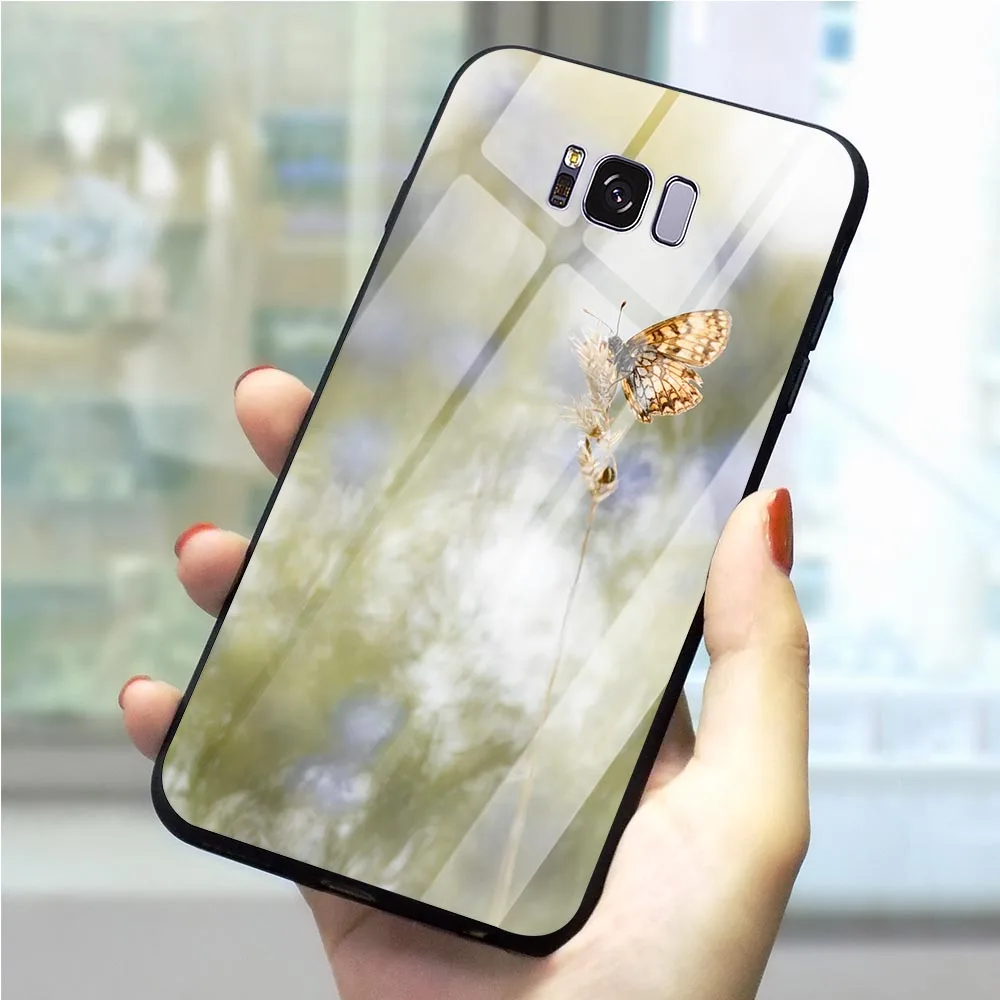Бабочка после дождя чехол из закаленного стекла для телефона для samsung Galaxy Note 8 чехол для телефона для 10 плюс S7 край S8 S9 S10 A10 A20 чехол s