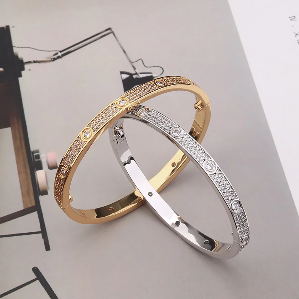 Cubic Zirconia Inlaid Bracelet For Women Men Couple Style